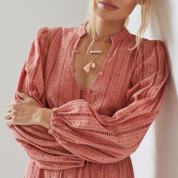 Anthropologie Forever That Girl Eyelet Mini Dress Pink Small - Picture 3 of 8